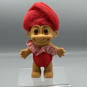 Vintage Russ Red Hair Troll Doll Red Swimsuit Brown Eyes 18358 Sticker 4” Beach